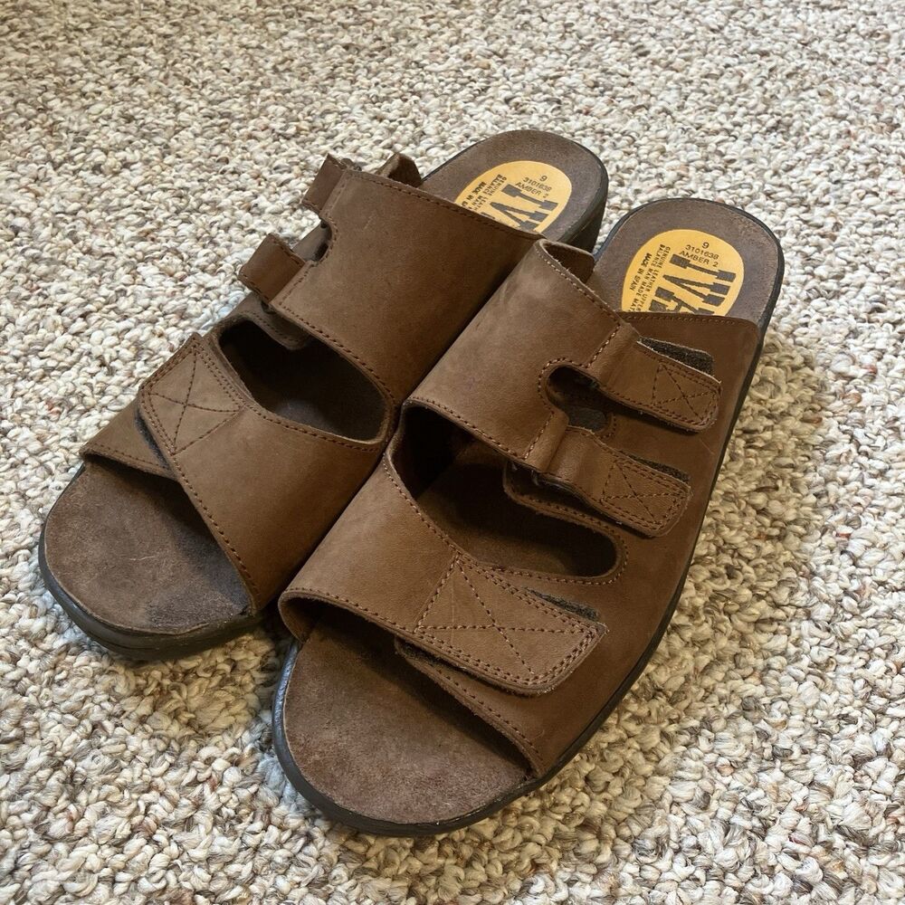 Ivan Womens Leather Sandals Size 9 Brown Adjustable Hook & Loop Straps Spain